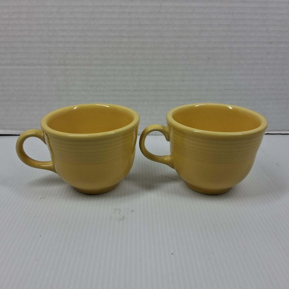Fiesta HLC USA Yellow Tea Cups Set of 2 Vintage Ceramic Mugs Concentric Rings